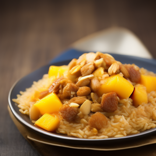 Delicioso postre chino de arroz glutinoso y mango

